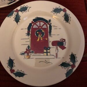 Set of Four Le Gourmet Chef Holiday Dessert Plates - Red & Green Festive Design